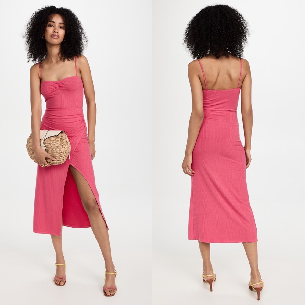 Reformation Formosa Ribbed Knit Midi Dress Snapdragon Pink